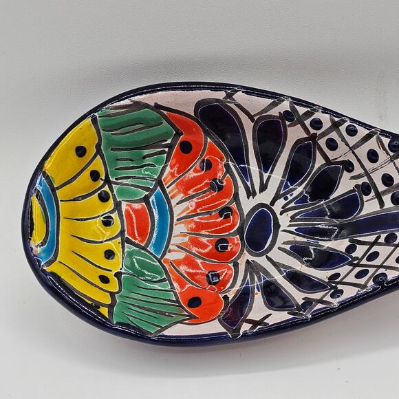 Vintage Mexico Hand Crafted Spoon Rest - Ceramic Hand Painted Geometric Design - Picture 2 of 7